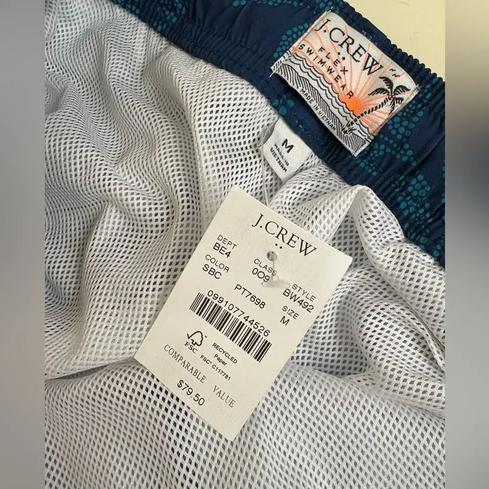 NWT J. Crew Leaf Pattern Swim Trunks sz Med
